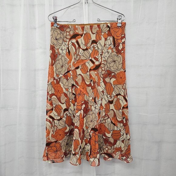 Cato Rust Taupe Floral Boho Midi Skirt Festival Fairy S - Picture 11 of 11